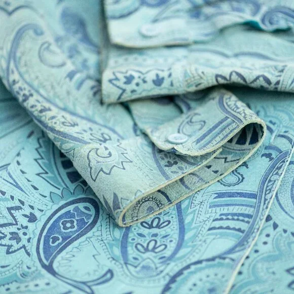 Revue Blue Suede Leather Paisley Blazer Shirt Jacket M Boho Western Y2K - Picture 7 of 10